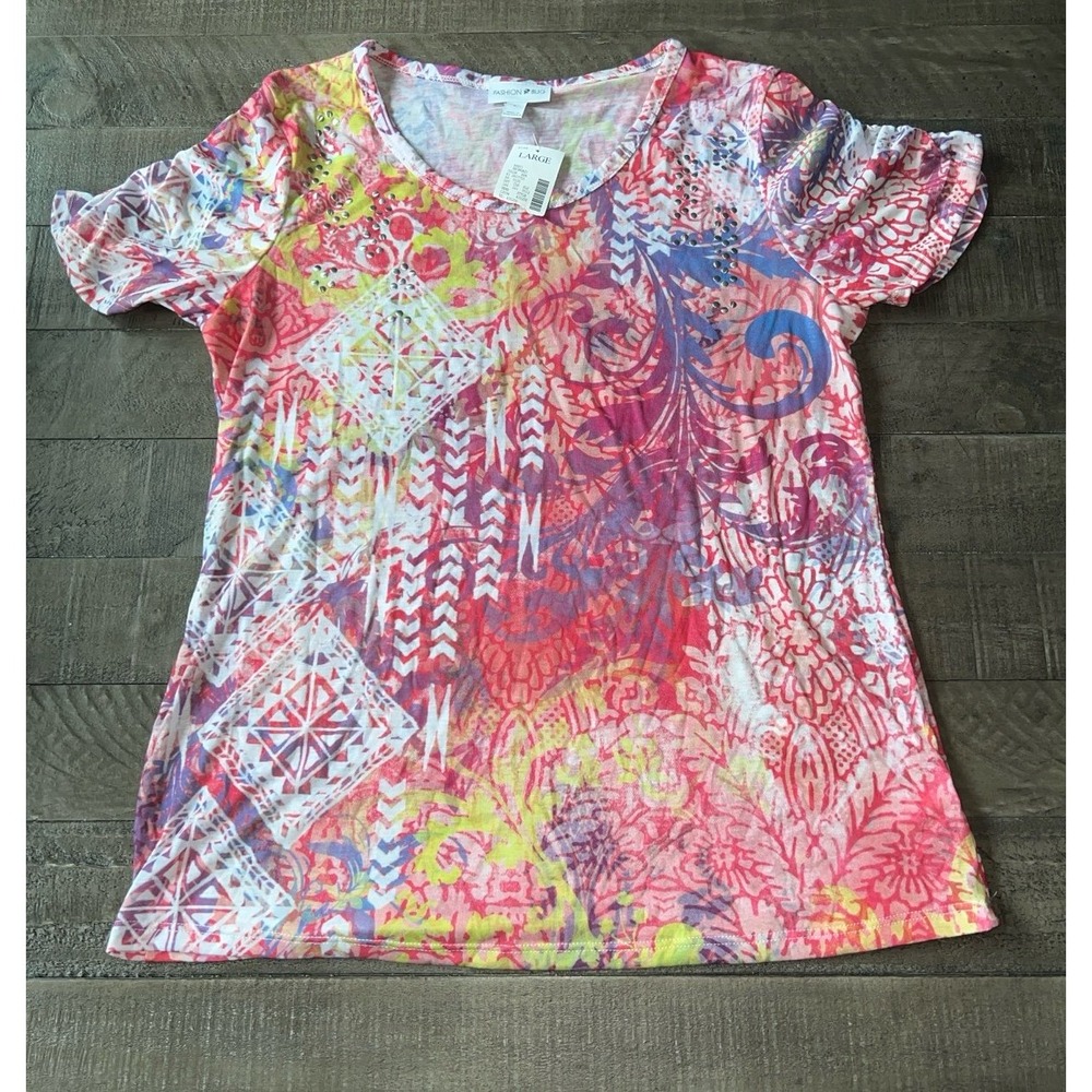 NWT Fashion Bug Women's Multicolor Short sleeve Top size Large